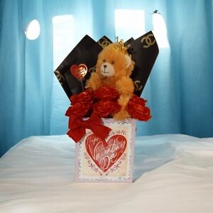 Valentine's Gift Box with Teddy Bear With Crown and Roses